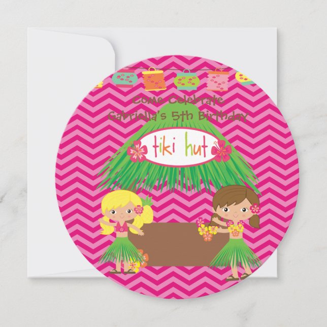 Invitación de cumpleaños de Hula Chicas Tiki Hut R (Anverso)
