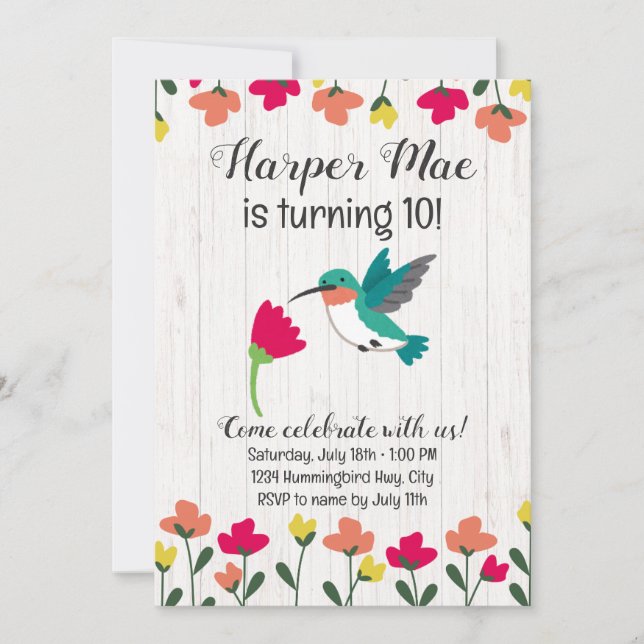 Invitación de cumpleaños de Hummingbird (Anverso)
