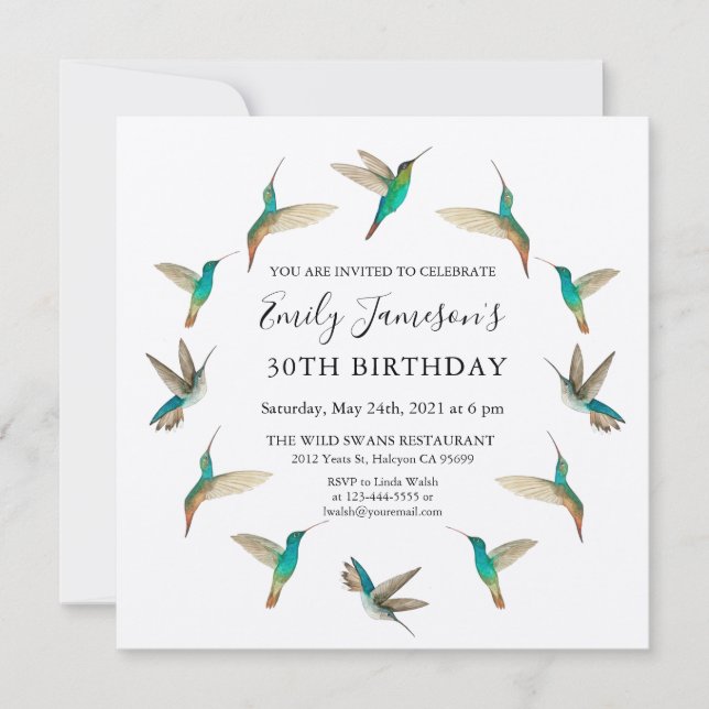 Invitación de cumpleaños de Hummingbirds (Anverso)