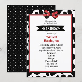 Invitación de cumpleaños de impresión de vaca blan