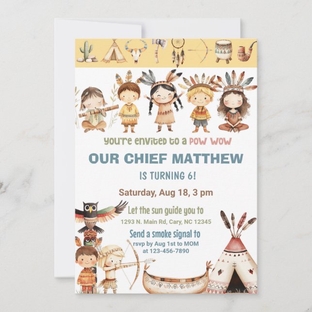 Invitación de cumpleaños de indios americanos nati (Anverso)