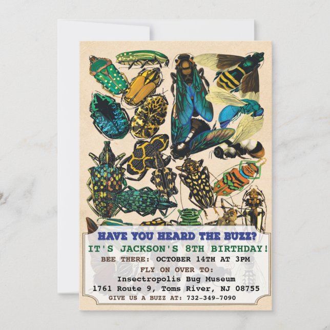 Invitación de cumpleaños de insectos bichos (Anverso)