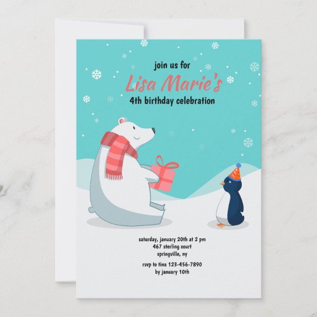 Invitación de cumpleaños de invierno (Anverso)