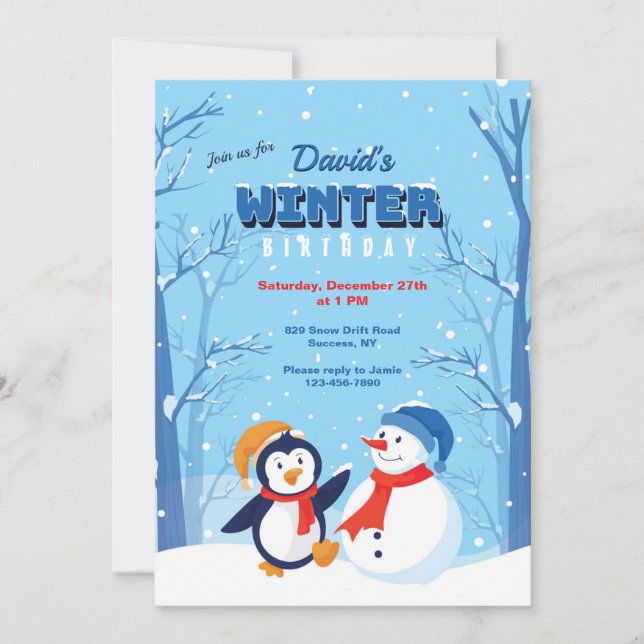 Invitación de cumpleaños de invierno (Anverso)