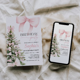 Invitación de cumpleaños de invierno con arco rosa