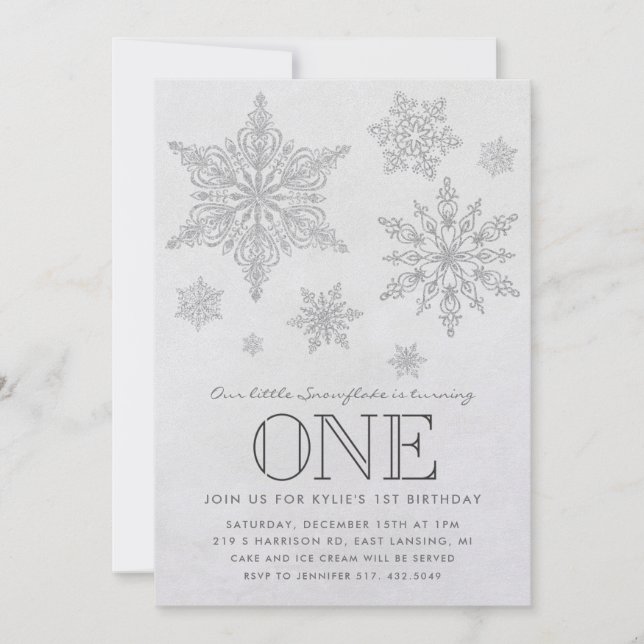 Invitación de cumpleaños de invierno de copo de ni (Anverso)