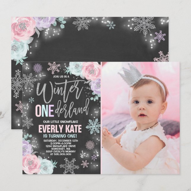 Invitación de cumpleaños de invierno de ONEderland (Anverso / Reverso)