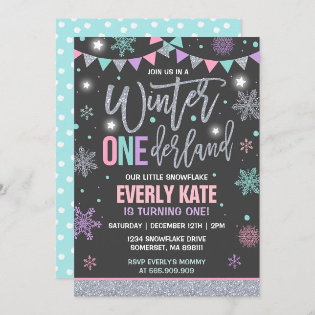 Invitación de cumpleaños de invierno de ONEderland (Anverso / Reverso)