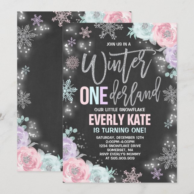 Invitación de cumpleaños de invierno de ONEderland (Anverso / Reverso)