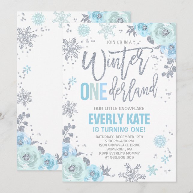 Invitación de cumpleaños de invierno de ONEderland (Anverso / Reverso)