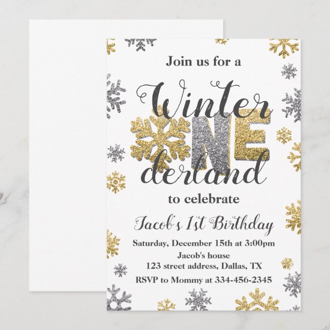 Invitación de cumpleaños de invierno de ONEderland (Anverso / Reverso)