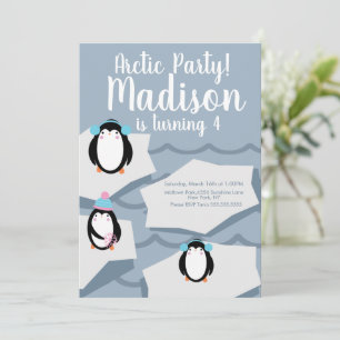 Invitación de cumpleaños de invierno de pingüino m