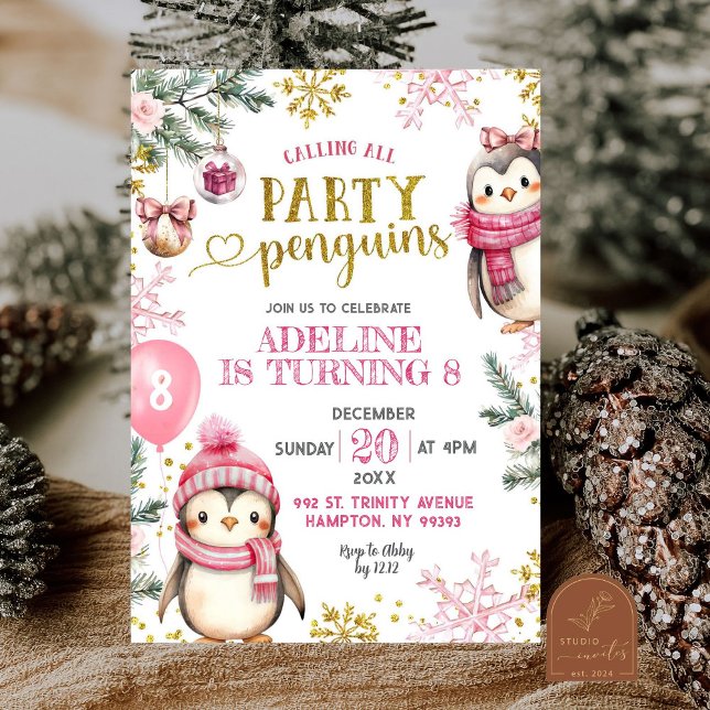Invitación de cumpleaños de invierno de Pingüinos  (Subido por el creador)