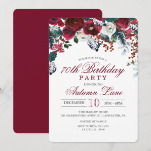 Invitación de cumpleaños de invierno floral Borgoñ