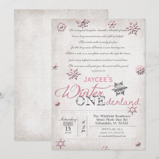 Invitación de cumpleaños de invierno Onederland (Anverso / Reverso)