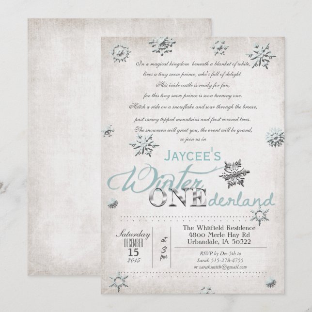 Invitación de cumpleaños de invierno Onederland (Anverso / Reverso)