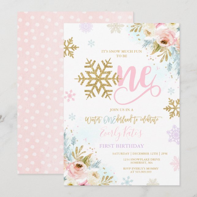 Invitación de cumpleaños de invierno Onederland co (Anverso / Reverso)