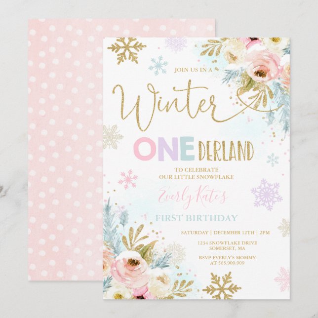 Invitación de cumpleaños de invierno Onederland co (Anverso / Reverso)