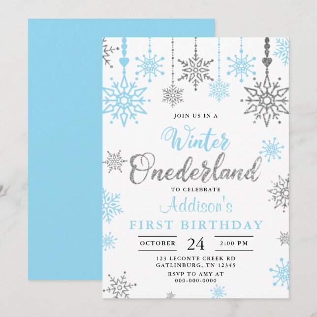 Invitación de cumpleaños de invierno por Snowflake (Anverso / Reverso)