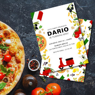 Invitación de cumpleaños de Italia Pizza y Vespa m