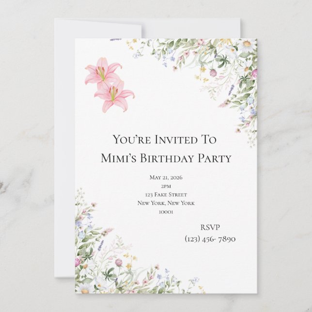 Invitación de cumpleaños de jardín de fiesta flora (Anverso)