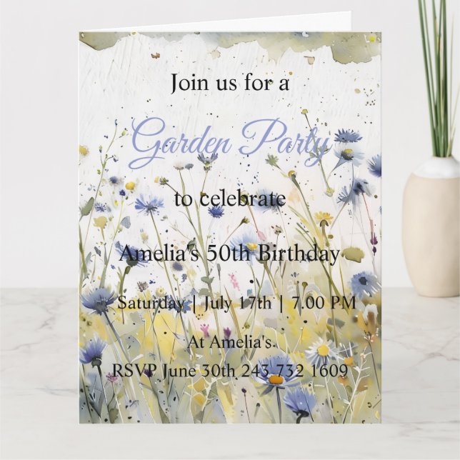 Invitación de cumpleaños de jardín de flores silve (Anverso)