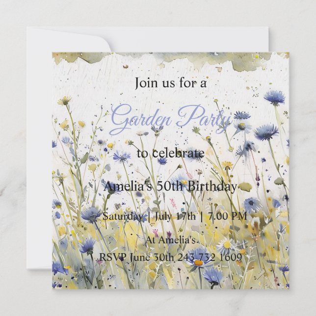 Invitación de cumpleaños de jardín de flores silve (Anverso)