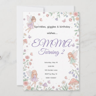 Invitación de cumpleaños de jardín de hadas pastel