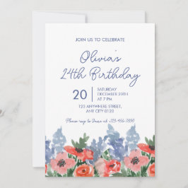 invitación de cumpleaños de jardín floral acuarela