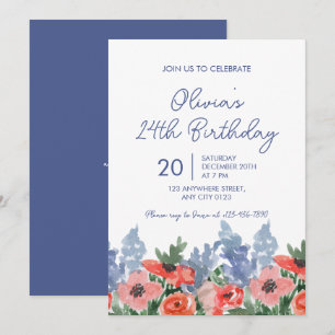 invitación de cumpleaños de jardín floral acuarela