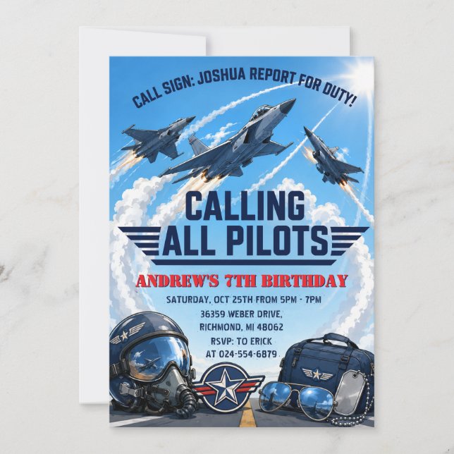 Invitación de cumpleaños de jet de combate persona (Anverso)