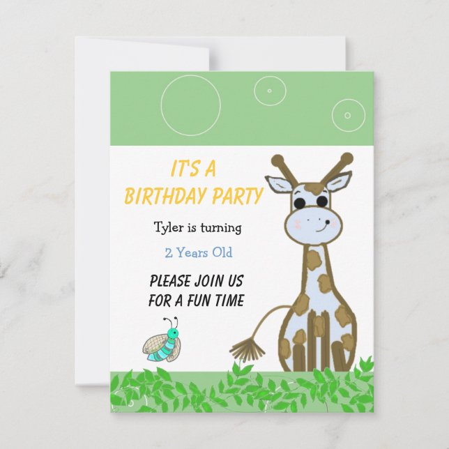 Invitación de cumpleaños de jirafa (Anverso)