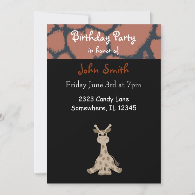 Invitación de cumpleaños de jirafa (Anverso)