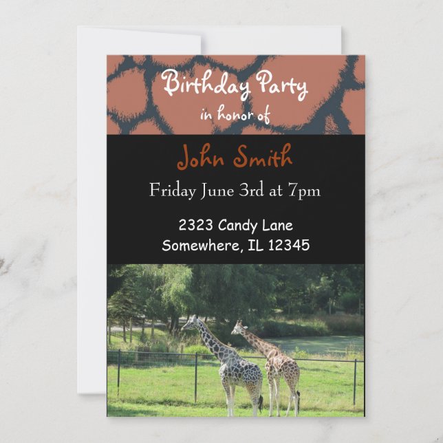 Invitación de cumpleaños de jirafa (Anverso)