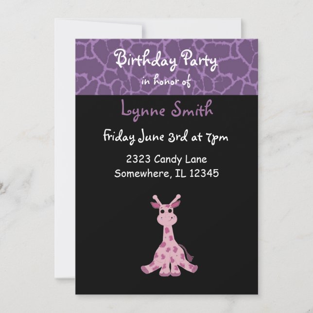 Invitación de cumpleaños de jirafa (Anverso)