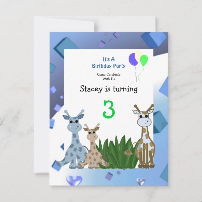 Invitación de cumpleaños de jirafa (Anverso)
