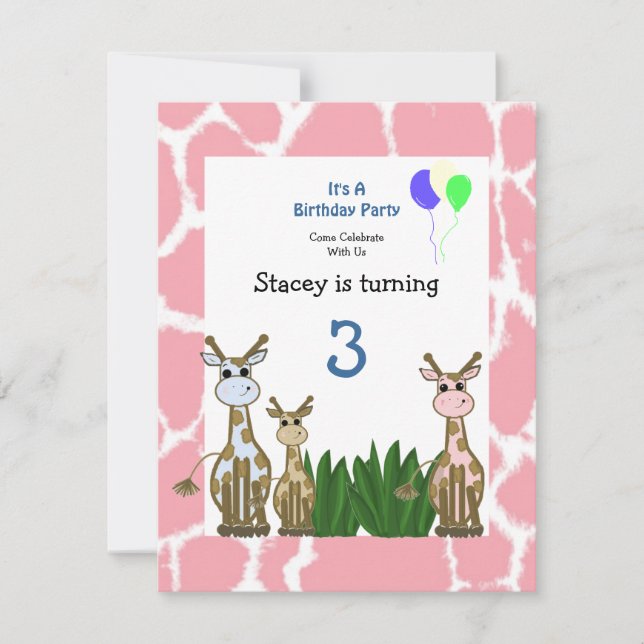 Invitación de cumpleaños de jirafa (Anverso)