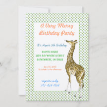Invitación de cumpleaños de jirafa con borde de pu