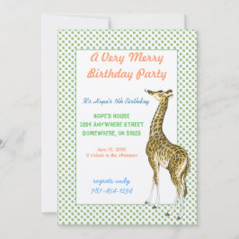 Invitación de cumpleaños de jirafa con borde de pu