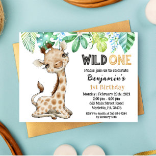 Invitación de cumpleaños de jirafa Safari Wild One