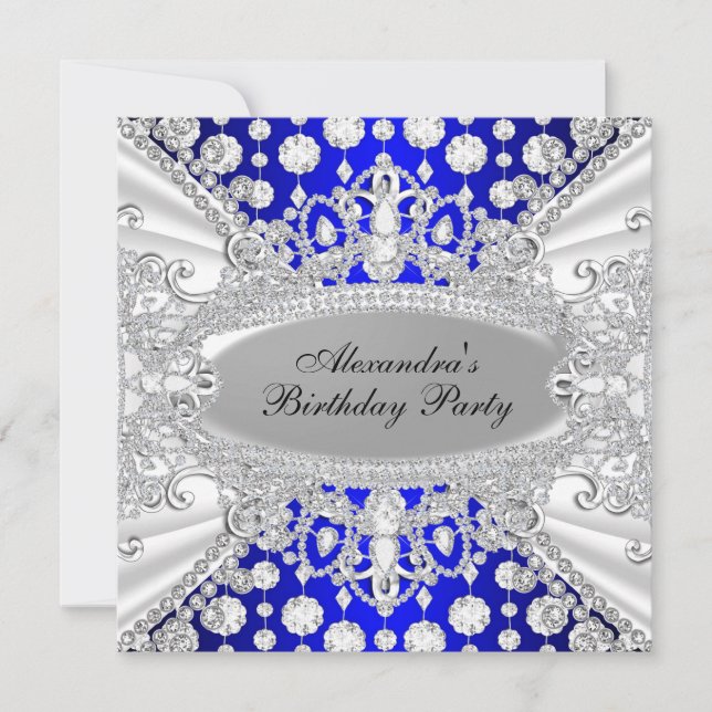Invitación de cumpleaños de joyas de diamante azul (Anverso)