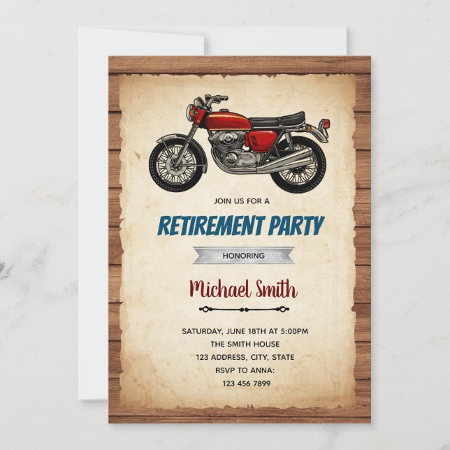 invitación de cumpleaños de jubilación de motocicl (Anverso)