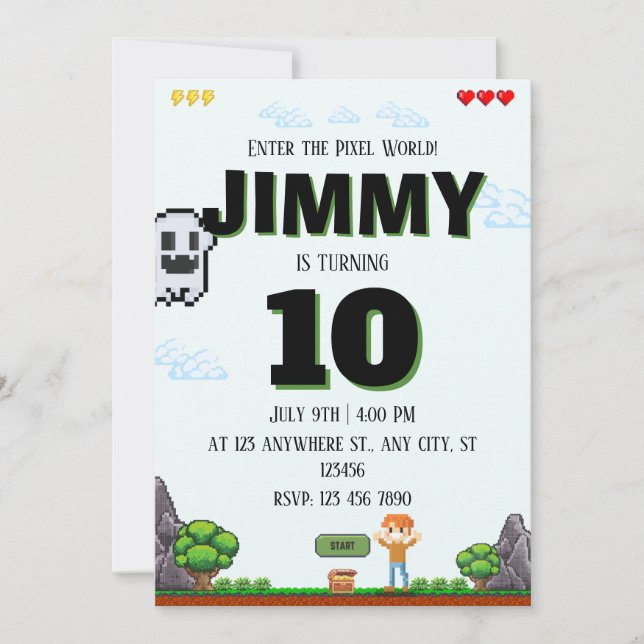 Invitación de cumpleaños de juego de píxeles para  (Anverso)