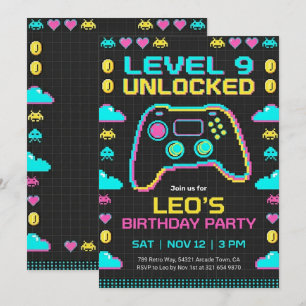 Invitación de cumpleaños de juegos retro Pixel Gam