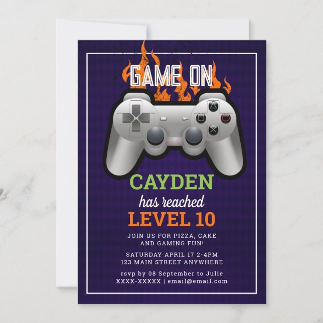 Invitación de cumpleaños de jugador de nivel de vi (Anverso)