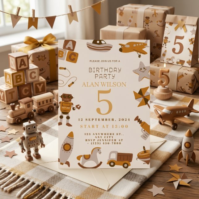 Invitación de cumpleaños de juguetes retro para ni (Subido por el creador)
