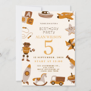 Invitación de cumpleaños de juguetes retro para ni