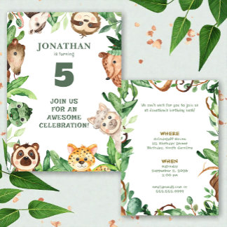 Invitación de cumpleaños de jungla de animal perso