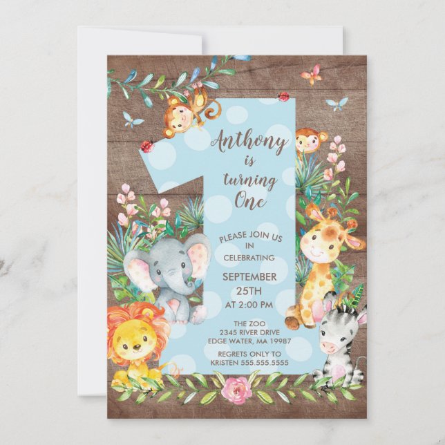 Invitación de cumpleaños de Jungle Big One Boys (Anverso)