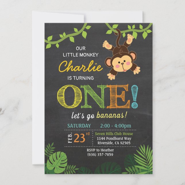 Invitación de cumpleaños de Jungle Monkey Cute (Anverso)